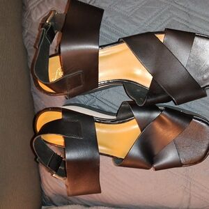 Free People Black Wedge Heel Sandals